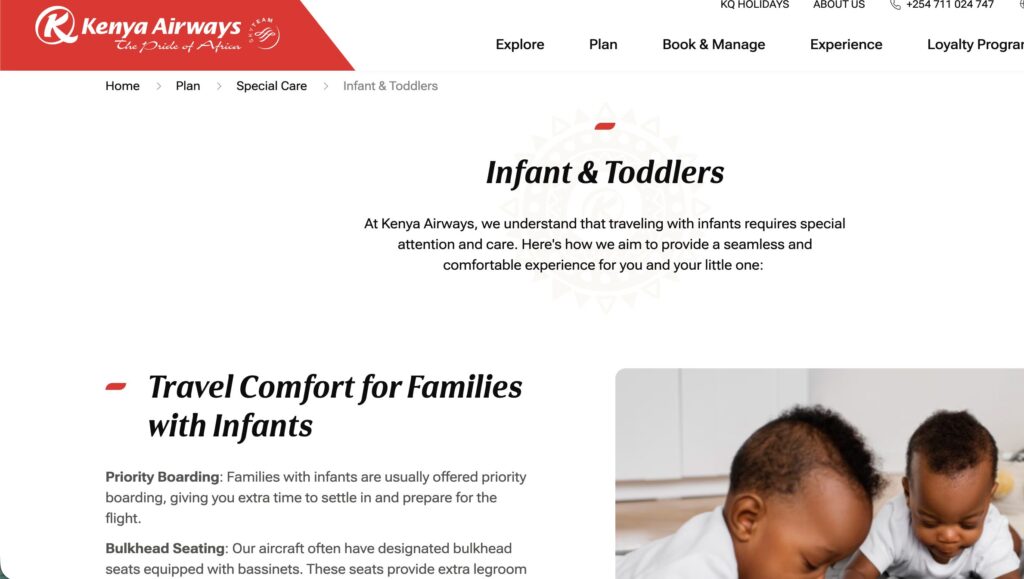 Kenya Airways advise on travel at mombasa airport with kids infants and toddlers