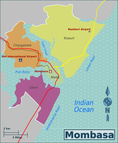 Mombasa Airport location shown on map